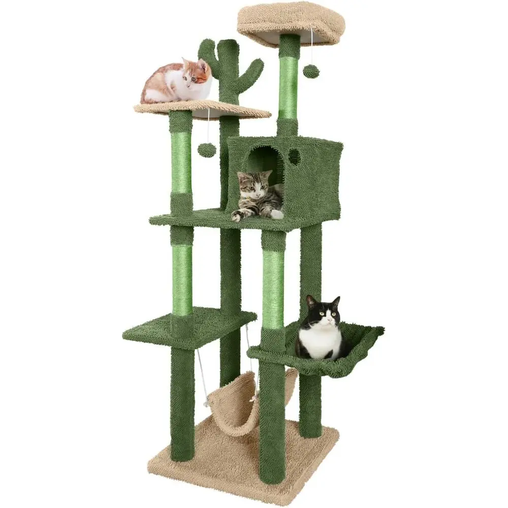 Cat Scratching Post - Pohon Kucing Bertingkat 70-Inci Bertema Kaktus