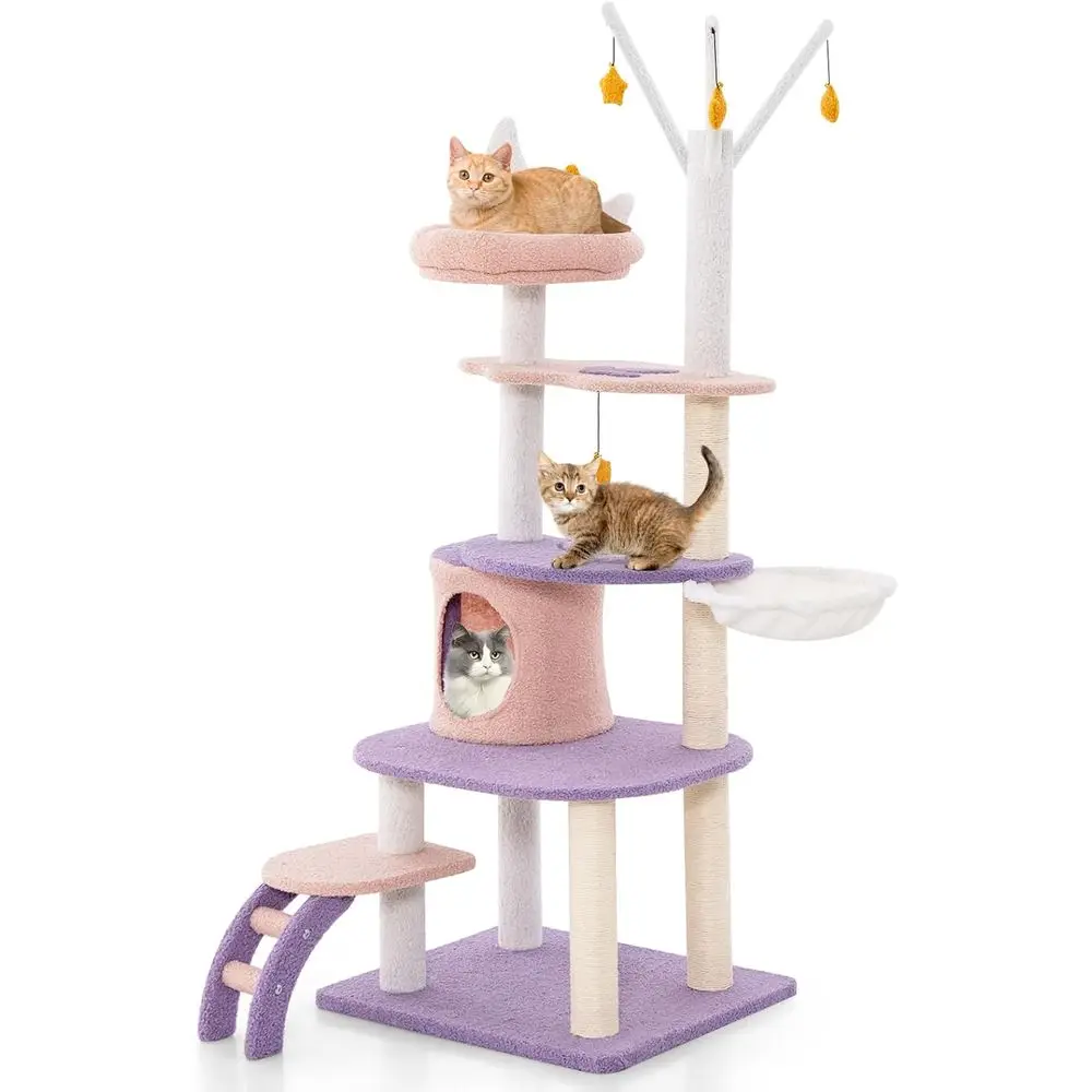 Cat Scratching Post - Menara Kucing Multi-Level 62-Inci dengan Kondominium,