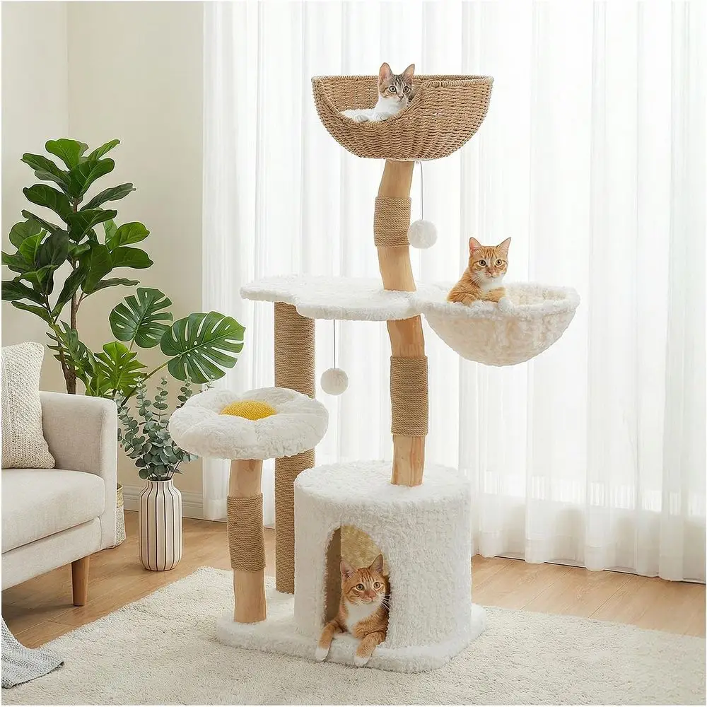 Cat Scratching Post - Menara Kucing Kayu Solid Tinggi 48,5
