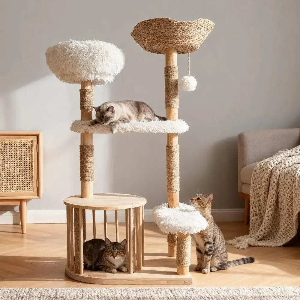 Cat Scratching Post - Menara Kucing Kayu Alami dengan Tiang